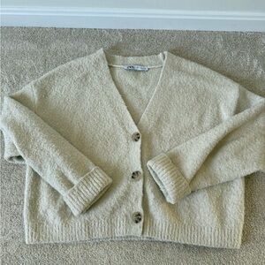 Zara Beige Button-Up Women's Cardigan